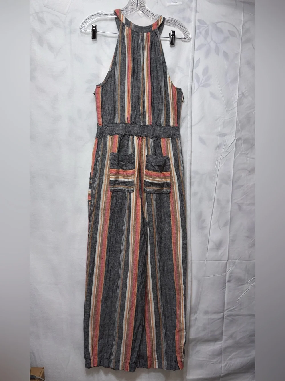 Joie Striped Halter Wide-Leg Jumpsuit 100% Linen